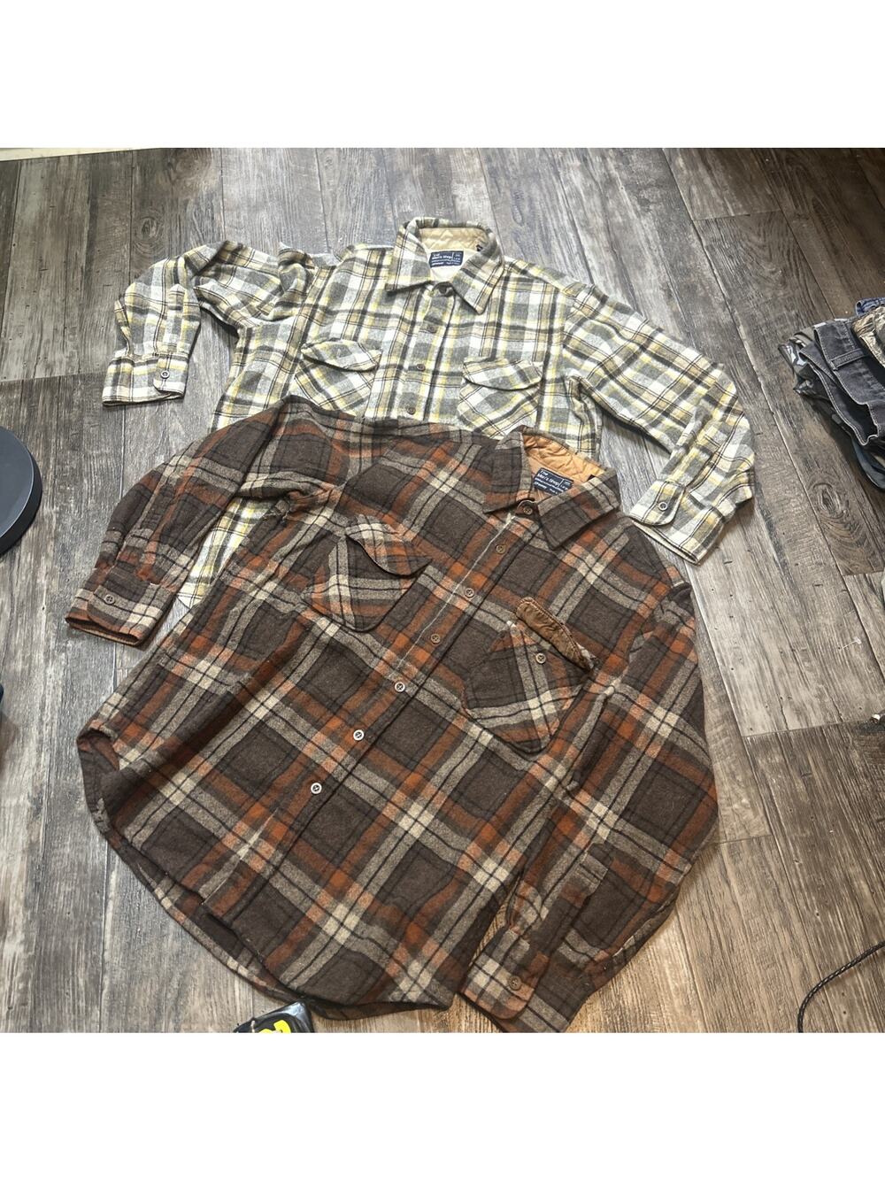 Vintage 80s JC Penney The Men's Shop Plaid Button Up Flannel Shirt Lot Of 2 L